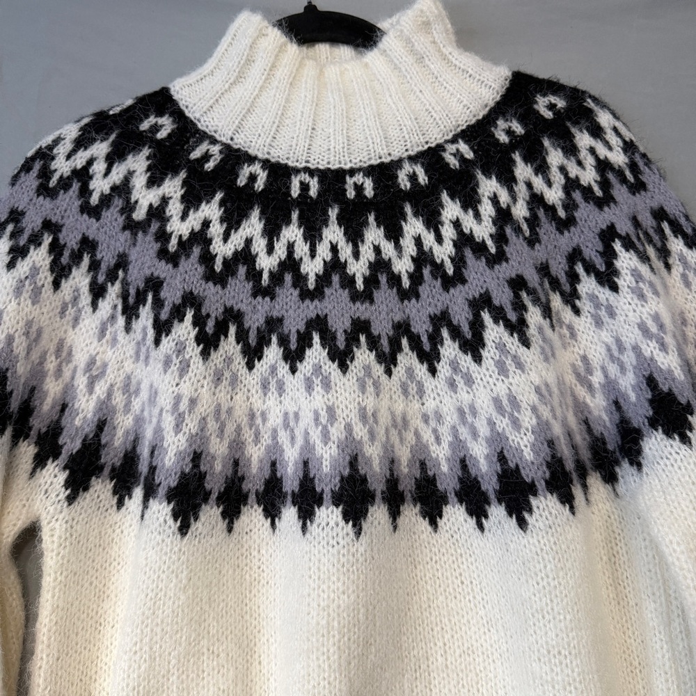 George Womens Nordic Fair Isle Mock Turtleneck Sweater Size M White Soft Stretch - Picture 4 of 7